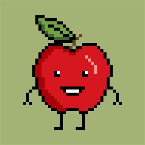 Personaje De Apple En Estilo Pixel Art Vector Premium