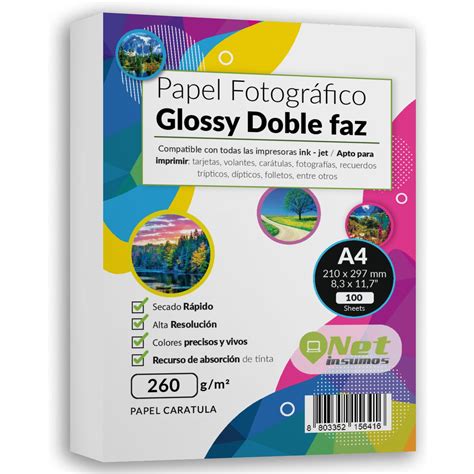 Papel Fotografico Doble Faz Glossy A Gr H Hojas Netinsumos