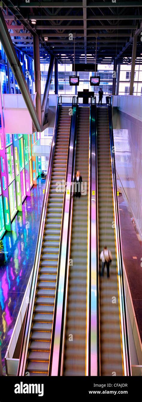 Escalators And Coloured Windows In The Montreal Convention Center