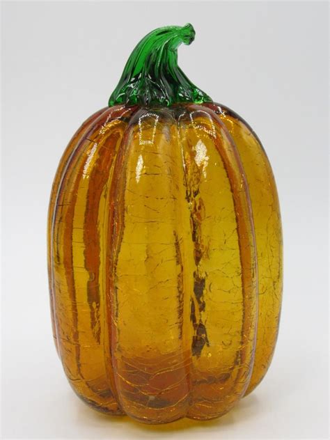 Retro Crackle Art Glass Orange Green Fall Autumn Decor Pumpkin