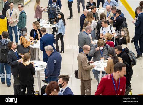 Group Of People Having Coffee Break During Conference Stock Photo Alamy