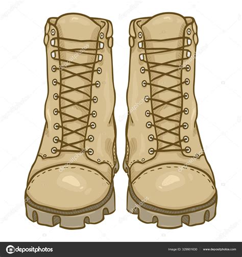 Vector Cartoon Beige Army Boots Sand Color High Military Shoes Stock