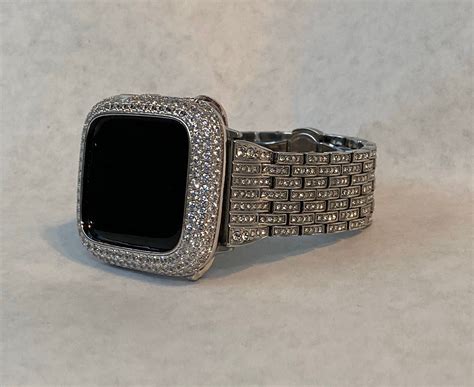 Crystal Apple Watch Band Women Silver Apple Watch Bezel Lab Etsy