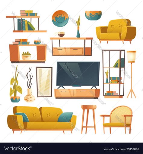 Living Room Interior Set Furniture Royalty Free Vector Image