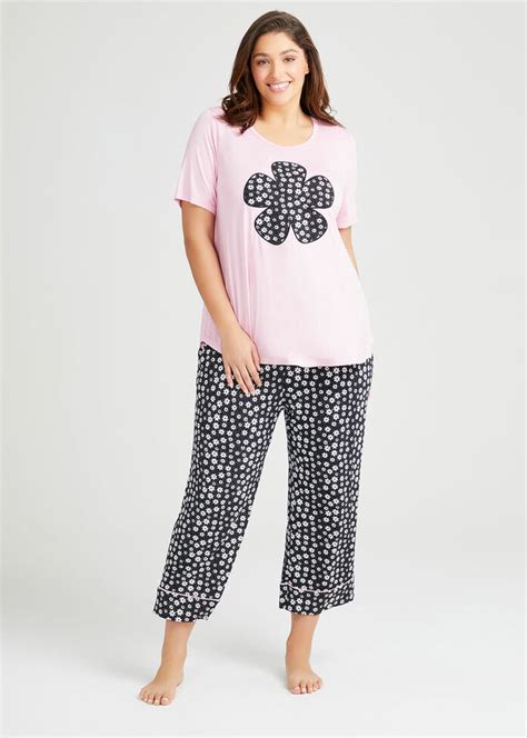 Shop Plus Size Bamboo Fleur Pyjama Crop Pant In Print Taking Shape Au