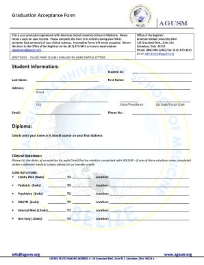 Fillable Online Agusm Graduation Acceptance Form Agusm American