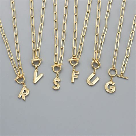 Gold Letter Necklace Gold Link Chain Necklace Gold Initial Etsy