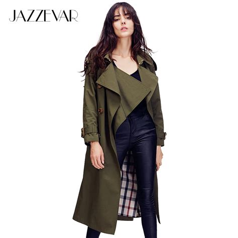 Jazzevar 2019 Autumn New High Fashion Brand Womens Double Breasted Trench Coat Wasserfall