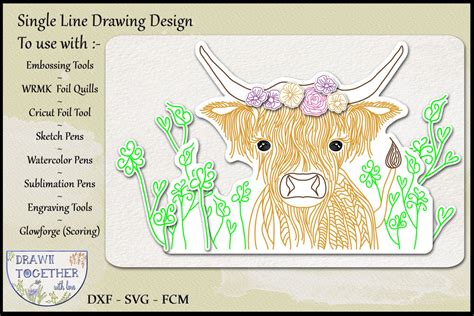 Scottish Highland Cow - Single Line | Drawing Sketch - So Fontsy