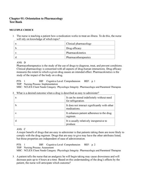 Pharmacology Exam 1 Test Chapter 01 Orientation To Pharmacology