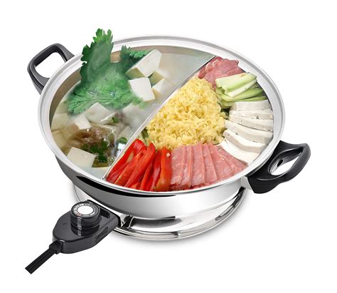 Amazon Yongxin Electric Hot Pot Jh B Cm With Divider Stainless Steel W Dual