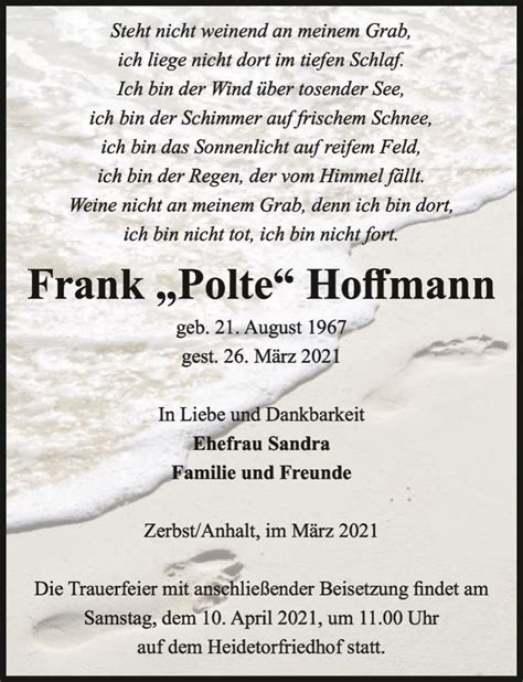 Traueranzeigen Von Frank Polte Hoffmann Abschied Nehmen De