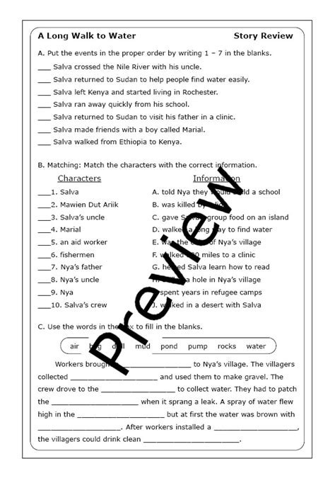 Linda Sue Park A Long Walk To Water Worksheets Made By Teachers