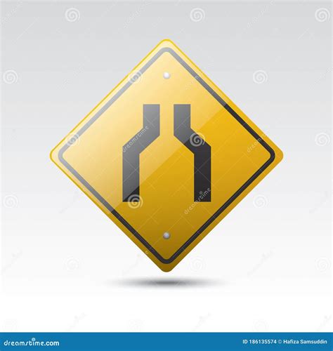 Narrow Road Ahead Sign Vector Illustration Decorative Design Stock