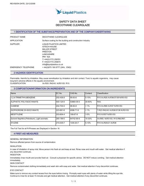 Safety Data Sheet Decothane Clearglaze Promain