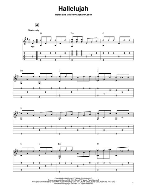 Hallelujah Solo Guitar Print Sheet Music Now