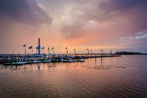 Sunset Over The Potomac River In National Harbor Maryland Editorial