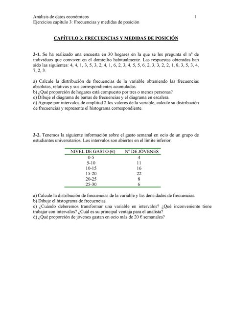 Exs Tema 3 Ejercicios Capítulo 3 Frecuencias Y Medidas De Posición CapÍtulo 3 Frecuencias Y