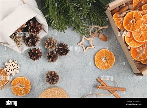 Zero Waste And Eco Friendly Christmas Concept Natural Decorations And