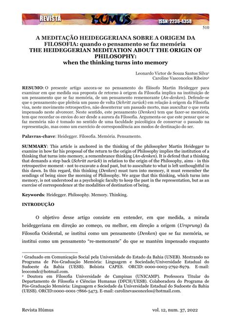 PDF A MEDITAÇÃO HEIDEGGERIANA SOBRE A ORIGEM DA FILOSOFIA Quando o