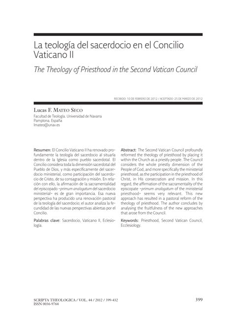 Pdf La Teolog A Del Sacerdocio En El Concilio Vaticano Ii