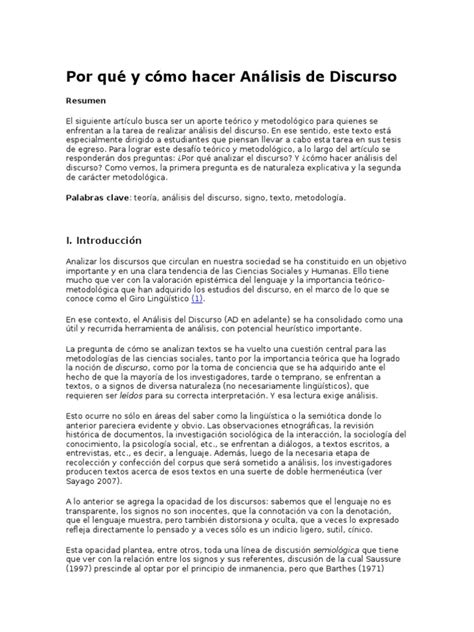 Por Qué Y Cómo Hacer Análisis De Discurso Pdf Lingüística Teoría