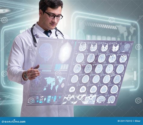 Male Doctor Studying Results Of Brain Mri Scan Stock Illustration