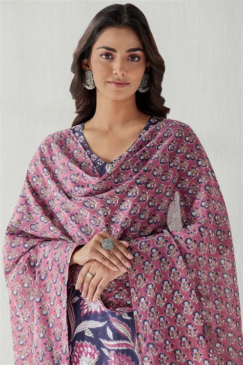 Buy Pink Hand Block Printed Cotton Mul Dupatta For Women FGD22 211