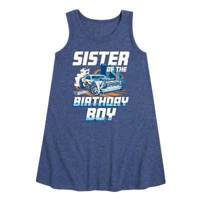 Girls Hot Wheels Sister Of Birthday Boy Graphic Sleeveless Aline Dress Heather Navy T Target