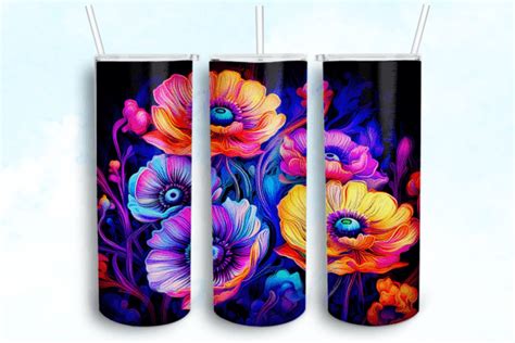 Neon Colors Anemone Flowers Tumbler Graphic By Mastenic Creative Fabrica