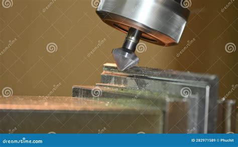 The Nc Milling Machine Setup Angle Chamfer Cutting Metal Plate Part By