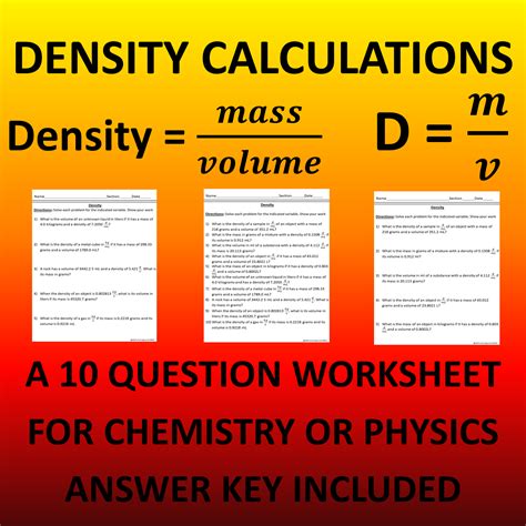 Calculating Density Mass And Volume A Science Worksheet Worksheets