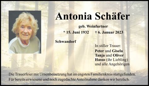 Traueranzeigen von Antonia Schäfer Mittelbayerische Trauer