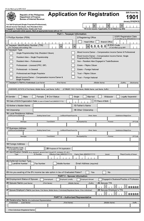 Sample Bir Form 1901 To Be Filled Up By Bir Dln