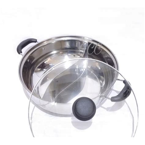 PROMO HOT POT Panci Shabu Shabu Sekat Stainless Steel Tutup Kaca Panci Steamboat Cm