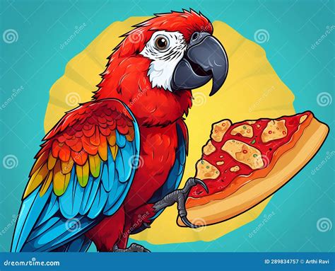 Illustration Of A Colorful Parrot Enjoying A Pizza Stock Illustration