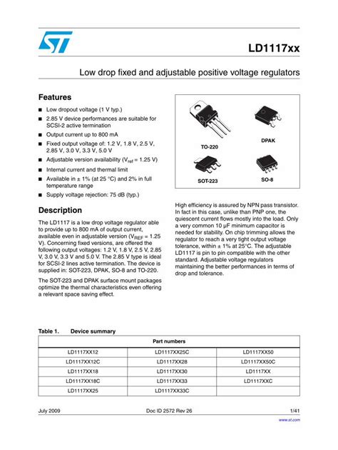 Pdf Low Drop Fixed And Adjustable Positive Voltage Regulators