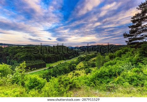 Stunning Summer Evening Landscape Rural Countryside Stock Photo