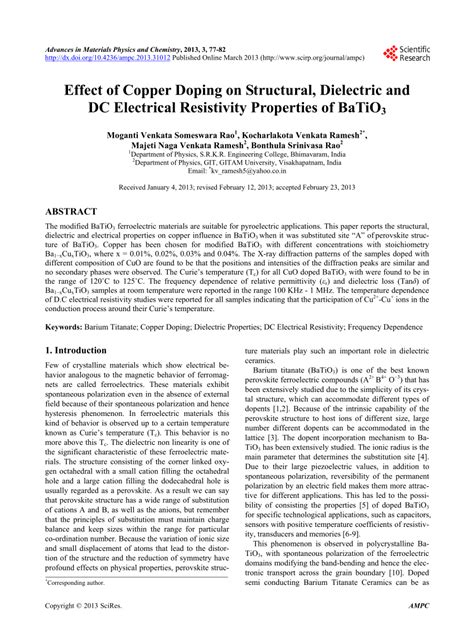 Pdf Effect Of Copper Doping On Structural Dielectric And Dc