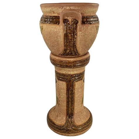 Roseville Mostique Tan Arts And Crafts Pottery Jardiniere Pedestal