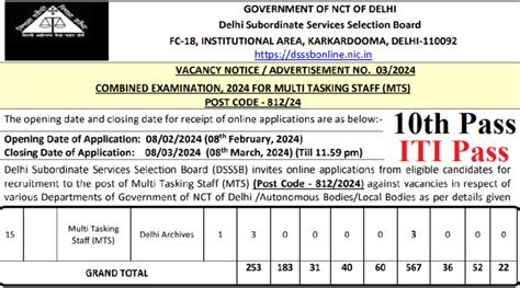 DSSSB MTS Recruitment 2024 10th ITI Latest Vacancy 2024 08 03 2024