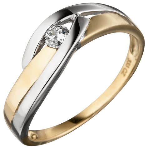 Sigo Damen Ring Gold Gelbgold Bicolor Zirkonia Goldring