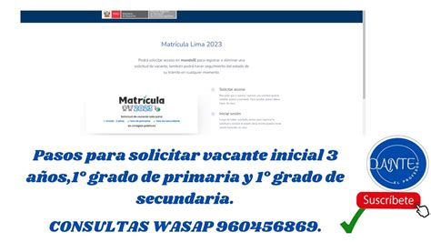 Pasos Para Solicitar Vacante Inicial Tres AÑos 1° Grado De Primaria Y 1