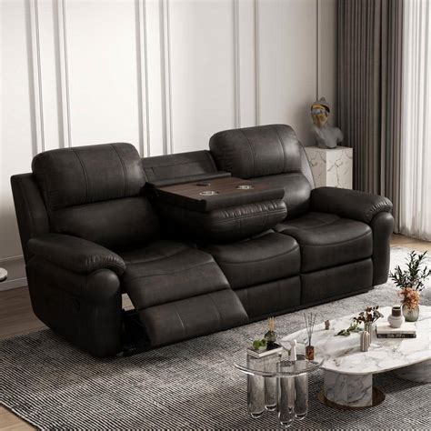 Merax 83 In W Round Arm Faux Leather Rectangle Power Reclining Sofa In