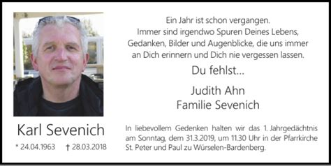 Traueranzeigen Von Karl Sevenich Aachen Gedenkt