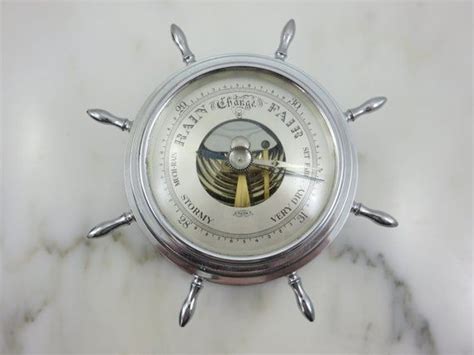 Vintage Barometer Silver Tone Ships Wheel Nautical Wall Etsy