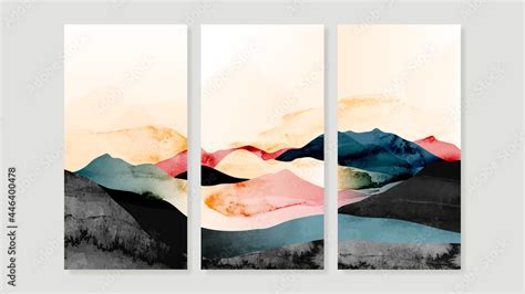 Mountain Canvas Art Print. Triptych wall art vector. China Poster ...