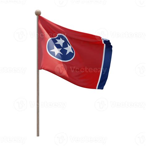 Tennessee 3d illustration flag on pole. Wood flagpole 11234420 PNG