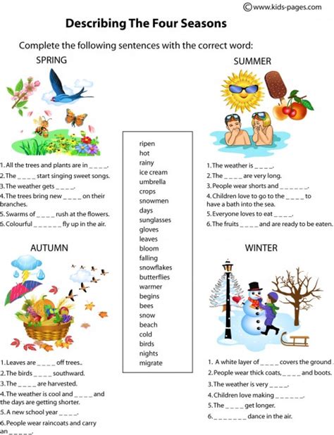 Seasons Description worksheet