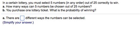 Solved In A Certain Lottery You Must Select 5 Numbers In Chegg